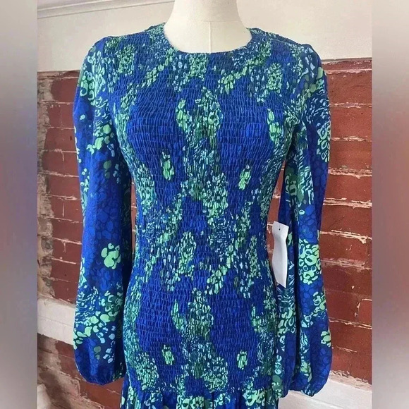 Never Fully Dressed Blue Scarlet Midi Dress Dropped Waist Smocked - Picture 10 of 17